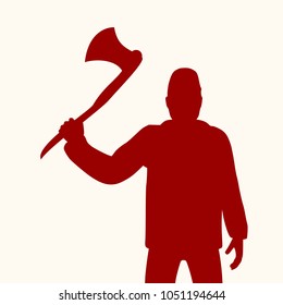 Lumberjack worker standing with axe. Vector silhouette