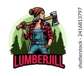 Lumberjill Holding Big Axe Logo Concept 