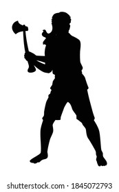 Lumberman with ax for tree cutting silhouette vector