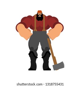 lumberman isolated. Woodcutter with an ax. Strong lumberjack 