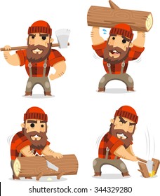 lumberman working in the logging industry vector cartoon set 1