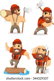 lumberman working in the logging industry vector cartoon set 2