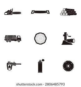 Lumberyard and Wood Processing Industry Icon Set