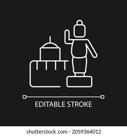 Lumbini white linear icon for dark theme. Buddhist pilgrimage place. Buddha birthplace in Nepal. Thin line customizable illustration. Isolated vector contour symbol for night mode. Editable stroke