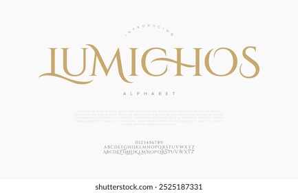 Lumichos typography beauty fashion elegant minimalist serif italic fonts decorative wedding vintage retro logos. Minimal luxury font alphabet logo. Vector illustration