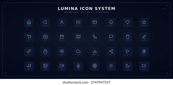 Lumina icon system for modern digital interfaces and apps, Comprehensive Lumina icon system for digital interfaces and apps, featuring a wide range of modern and minimalistic symbols to enhance user experience and interface design, perfect for developers and designers looking for scalable and visually appealing graphics