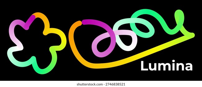 Lumina logo is a vibrant vector graphic illustration featuring modern gradient shapes and abstract elements on a black background, symbolizing innovation and creativity for branding and marketing purposes effectively.