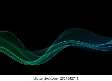 Luminescence color blue and green wave, design element on a dark background.