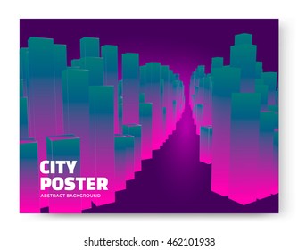 Luminescent city background. Cityscape abstract poster. Vector