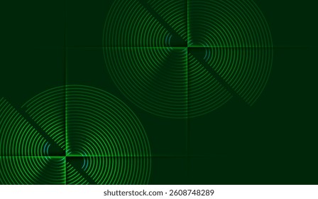 Luminescent green concentric circles create a mesmerizing pattern against a deep backdrop, evoking a sense of futuristic technology and geometric precision that captures the eye
