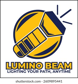 lumino beam logo vector design with flashlight in yellow and blue color. suitable for logo, icon, poster, advertisement, banner, company, t-shirt design, sticker, website.