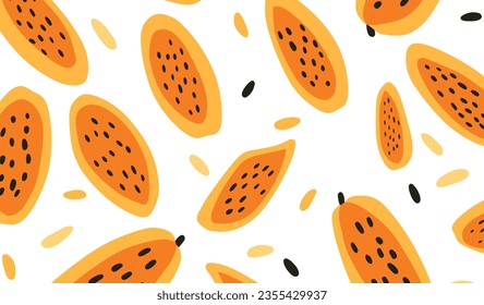 Luminous abstract papaya design. Contemporary hand-drawn repeating motif.
