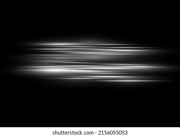 Luminoso fondo brillante abstracto. Bordes brillantes de líneas, vigas horizontales blancas. Conjunto de rayos realistas transparentes claros para el diseño aislado en un fondo negro. Vector