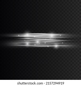 Luminous abstract sparkling lined background. Line flare glowing borders, white horizontal beams. Set of light transparent realistic rays for design isolated on a transparent background. Vector
