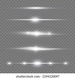 Luminoso fondo brillante abstracto. Bordes brillantes de líneas, vigas horizontales blancas. Conjunto de rayos realistas transparentes claros para el diseño aislado en un fondo transparente. Vector