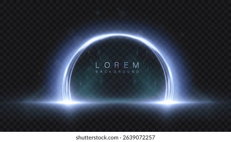 Luminous arc with blue glow and dynamic particle flow on transparent background. Great for sci-fi interfaces, portals or motion design overlays.

