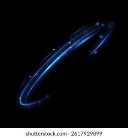 Luminous arc of star comet forming celestial ring with sparkling particles. Vector