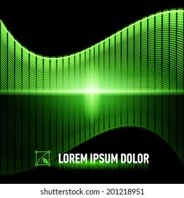 Luminous background with green digital music equalizer