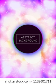 Luminous background with liquid neon shapes. Purple fluid. Fluorescent cover with bauhaus gradient. Graphic template for brochure, banner, wallpaper, mobile screen. Trendy luminous background.