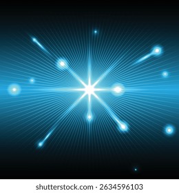 Raios de luz abstratos da explosão da energia azul luminosa no fundo escuro