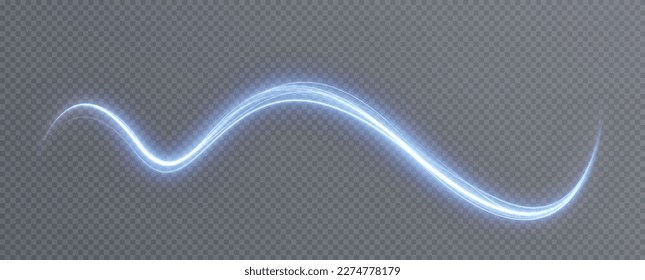 Luminous blue lines png of speed. Light glowing effect png. Abstract motion lines. Light trail wave, fire path trace line, car lights, optic fiber and incandescence curve twirl	
