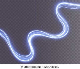 Luminous blue lines png of speed. Light glowing effect png. Abstract motion lines. Light trail wave, fire path trace line, car lights, optic fiber and incandescence curve twirl