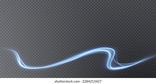 Luminous blue lines png of speed. Light glowing effect png. Abstract motion lines. Light trail wave, fire path trace line, car lights, optic fiber and incandescence curve twirl