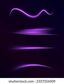 Luminous blue lines png of speed. Light glowing effect png. Abstract motion lines. Light trail wave, fire path trace line, car lights, optic fiber and incandescence curve twirl