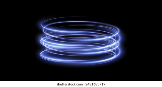 Luminous blue lines png of speed. Light glowing effect png. Abstract motion lines. Light trail wave, fire path trace line, car lights, optic fiber and incandescence curve twirl	

