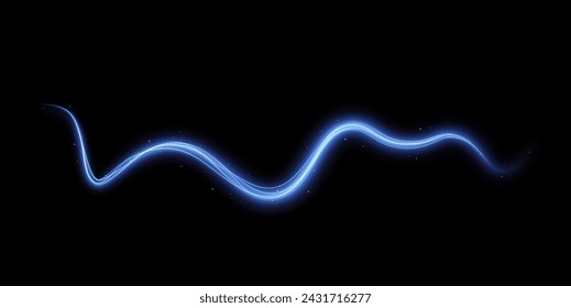 Luminous blue lines png of speed. Light glowing effect png. Abstract motion lines. Light trail wave, fire path trace line, car lights, optic fiber and incandescence curve twirl	