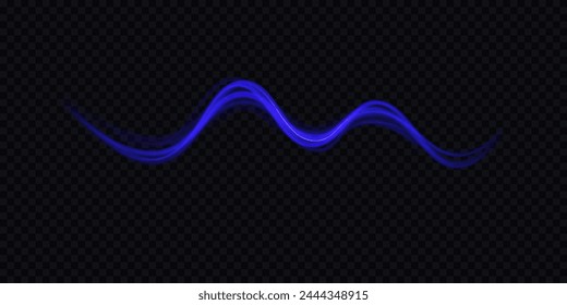 Luminous blue lines png of speed. Light glowing effect png. Abstract motion lines. Light trail wave, fire path trace line, car lights, optic fiber and incandescence curve twirl