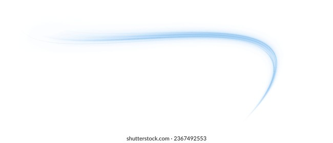 Leuchtende blaue Geschwindigkeitslinien. Lichtstrahlungseffekt. Abstrakte Bewegungslinien. Weißer Hintergrund einzeln Lichtspur-Welle, Feuerbahnlinie, Autolichter, Glasfaser und Schneidekurve twirl.