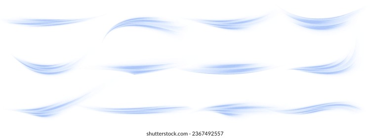 Luminous blue lines of speed. Light glowing effect . Abstract motion lines. White background isolated Light trail wave, fire path trace line, car lights, optic fiber and incandescence curve twirl.