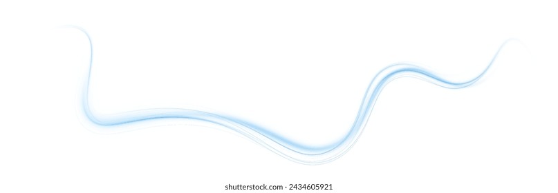 Luminous blue lines of speed. Light glowing effect . Abstract motion lines. White background isolated Light trail wave, fire path trace line, car lights, optic fiber and incandescence curve twirl.