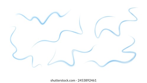 Luminous blue lines of speed. Light glowing effect . Abstract motion lines. White background isolated Light trail wave, fire path trace line, car lights, optic fiber and incandescence curve twirl.	
