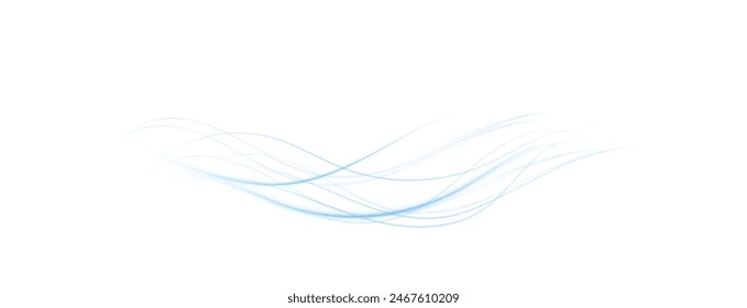 Luminous blue lines of speed. Light glowing effect . Abstract motion lines. White background isolated Light trail wave, fire path trace line, car lights, optic fiber and incandescence curve twirl.