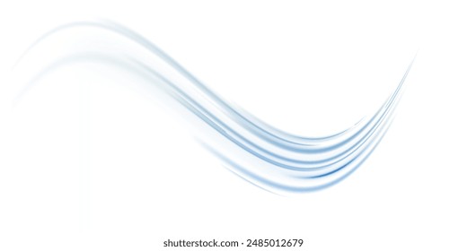 Luminous blue lines of speed. Light glowing effect . Abstract motion lines. White background isolated Light trail wave, fire path trace line, car lights, optic fiber and incandescence curve twirl.