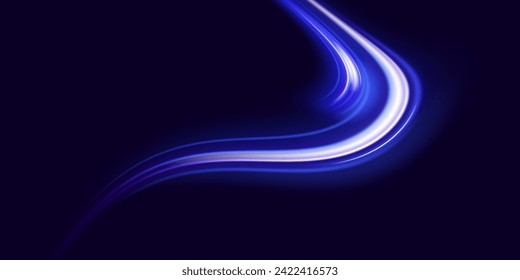 Luminous blue lines speed. Neon color glowing lines background, high-speed light trails effect. Futuristic dynamic motion technology.