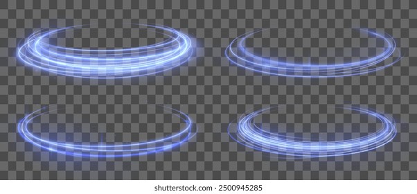 Luminous blue lines speed. Neon color glowing lines background, high-speed light trails effect. Futuristic dynamic motion technology.