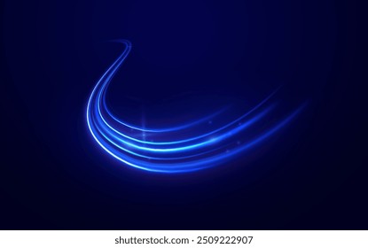 Luminous blue lines speed. Neon color glowing lines background, high-speed light trails effect. Futuristic dynamic motion technology.