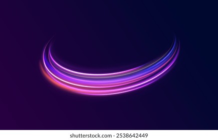 Luminous blue lines speed. Neon color glowing lines background, high-speed light trails effect. Futuristic dynamic motion technology.