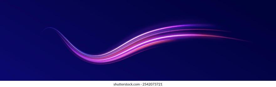 Lichtblaue Linien Geschwindigkeit. Neonfarben leuchtenden Linien Hintergrund, High-Speed-Licht Trails Effekt. Futuristische dynamische Bewegungstechnologie.