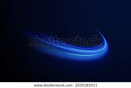 Luminous blue lines speed. Neon color glowing lines background, high-speed light trails effect. Futuristic dynamic motion technology.