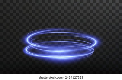 Luminous blue twirl lines png of speed. Light podium glowing effect png. Abstract motion lines. Collection of futuristic hud podiums or portals blue or neon HUD PNG.