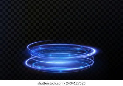 Luminous blue twirl lines png of speed. Light podium glowing effect png. Abstract motion lines. Collection of futuristic hud podiums or portals blue or neon HUD PNG.