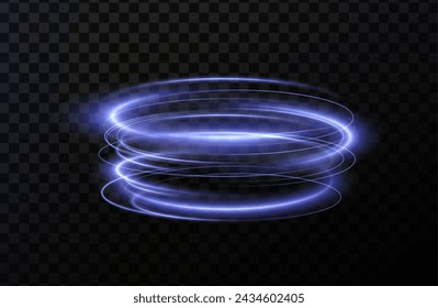 Luminous blue twirl lines png of speed. Light podium glowing effect png. Abstract motion lines. Collection of futuristic hud podiums or portals blue or neon HUD PNG.	
