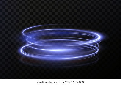 Luminous blue twirl lines png of speed. Light podium glowing effect png. Abstract motion lines. Collection of futuristic hud podiums or portals blue or neon HUD PNG.	
