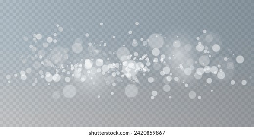 Luminous bokeh lights gently shimmering white light. Light abstract glowing lights. Bokeh light effect isolated on transparent background. Christmas background of glowing dust glow background.	