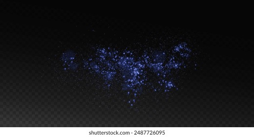Luminous bokeh, softly shimmering with blue light. Light abstract glowing lights. Glowing bokeh effect isolated on dark background. Christmas background made of glowing dust.	