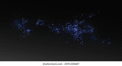 Luminous bokeh, softly shimmering with blue light. Light abstract glowing lights. Glowing bokeh effect isolated on dark background. Christmas background made of glowing dust.	